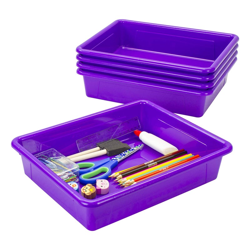 Storex Letter Size Flat Storage Tray â€“ Organizer Bin for Classroom, Office and Home, Violet, 5-Pack (62521U05C) - Image 1